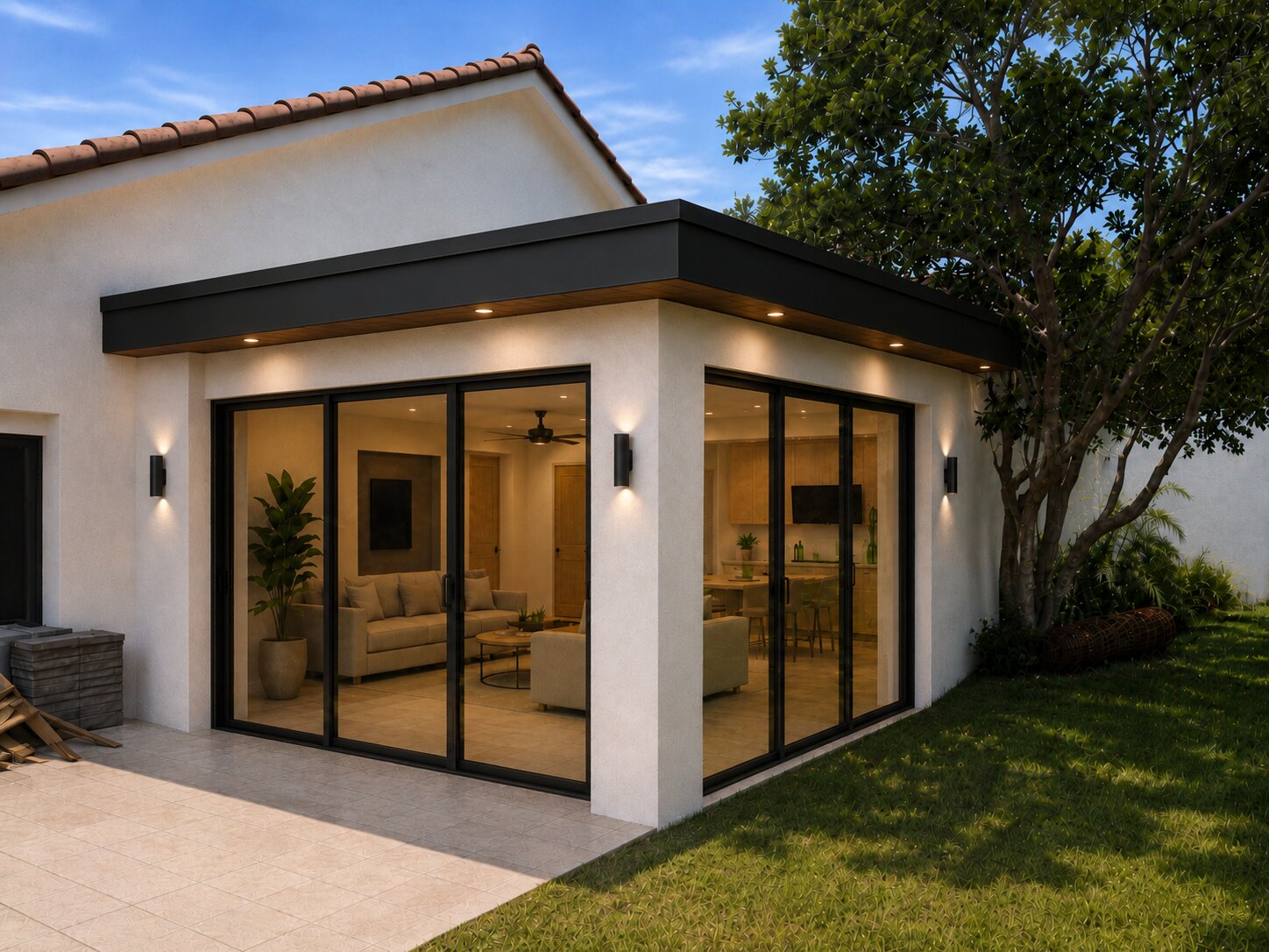 Finished impact-window and sliding-door patio enclosure.